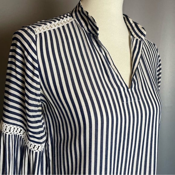 Ann Taylor Navy White Striped Balloon Sleeve Top Blouse - Size XXSP - Picture 4 of 15